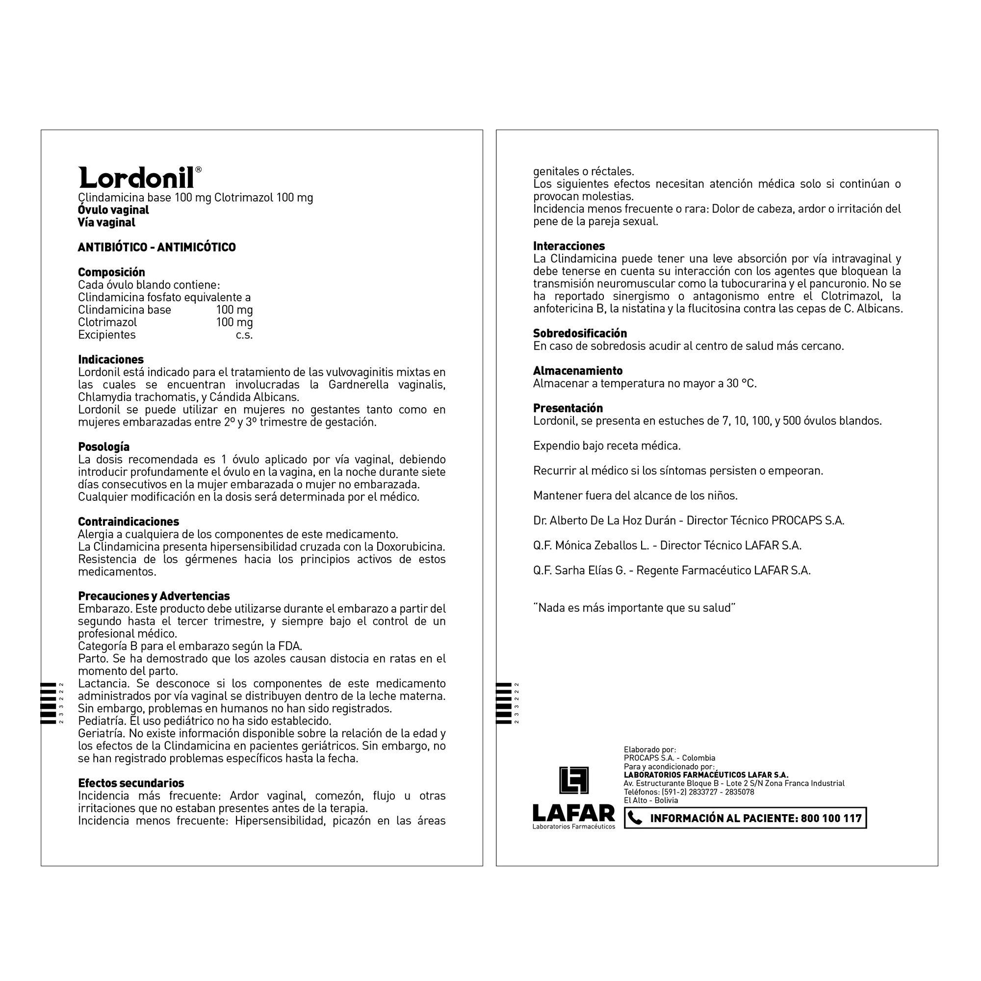 Lordonil Clindamicina 100Mg Y Clotrimazol 100Mg X Ovulo - Image 3