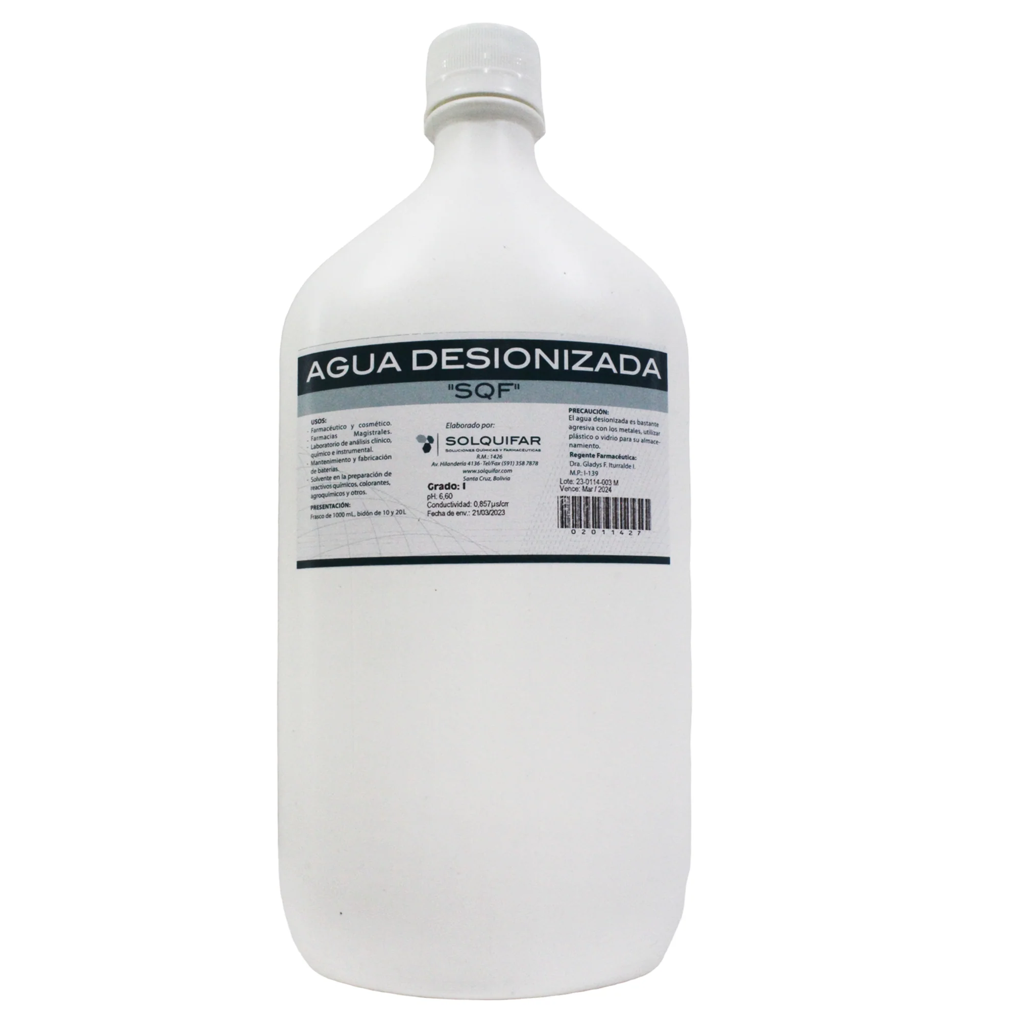 Agua Desionizada Frasco X 1 L