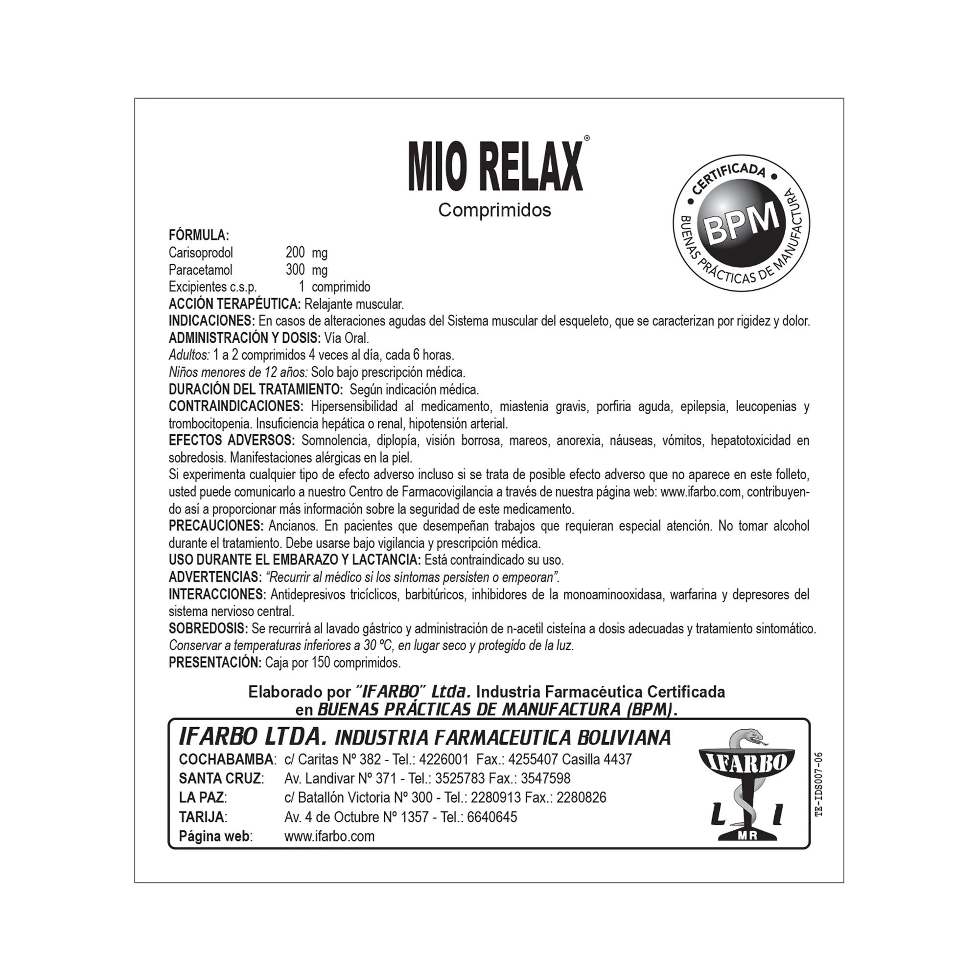 Mio Relax Carisoprodol 200Mg / Paracetamol 300Mg X Tableta - Image 3