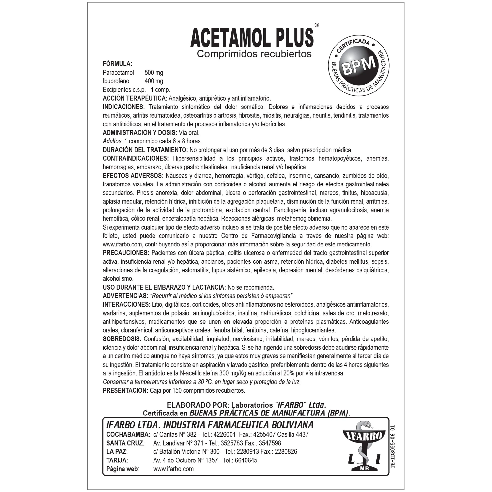 Acetamol Plus Paracetamol 500Mg / Ibuprofeno 400Mg X Tableta - Image 3