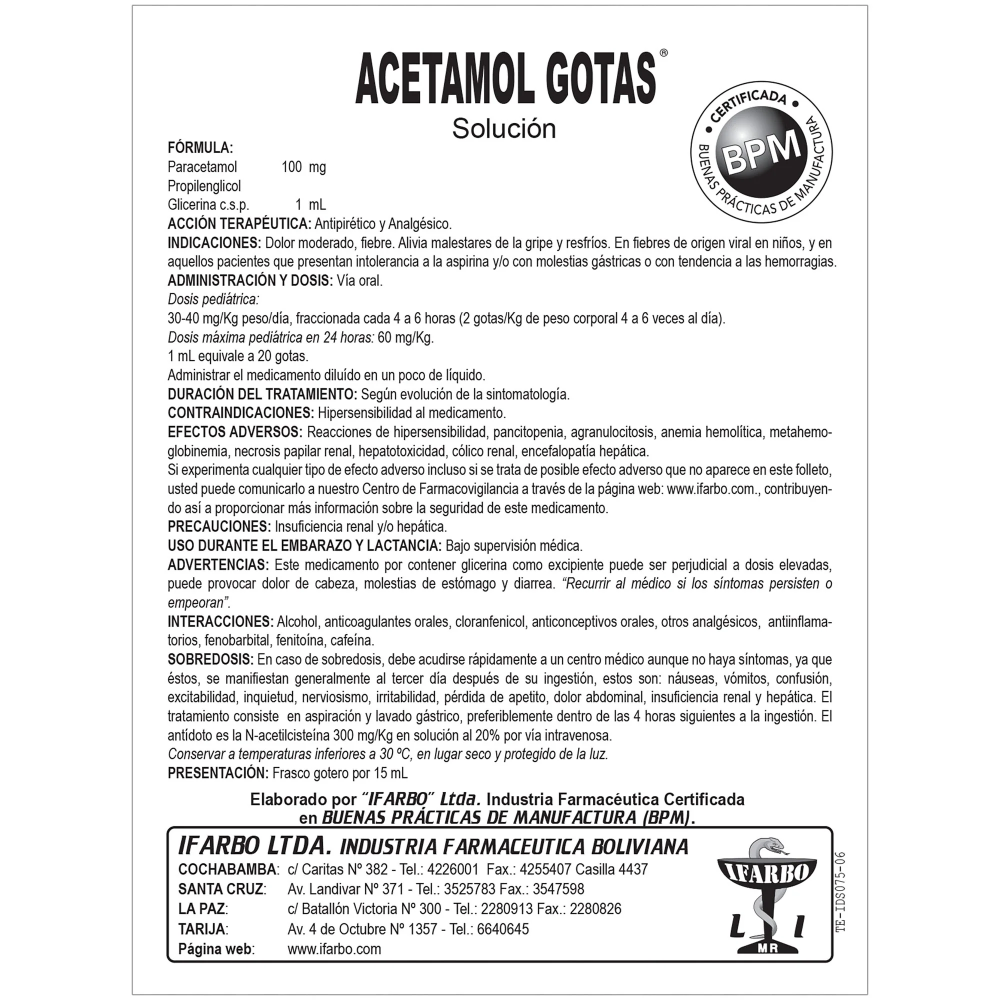 Acetamol Paracetamol 100Mg / Ml Gotas X 15Ml - Image 3