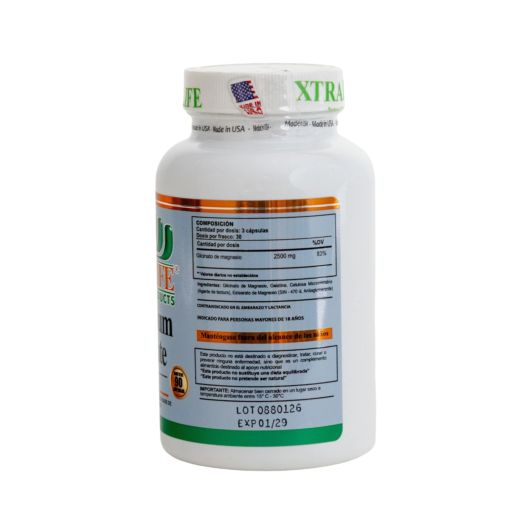 Glicinato De Magnesio 2500Mg Xtralife X 90 Cápsulas - Image 3