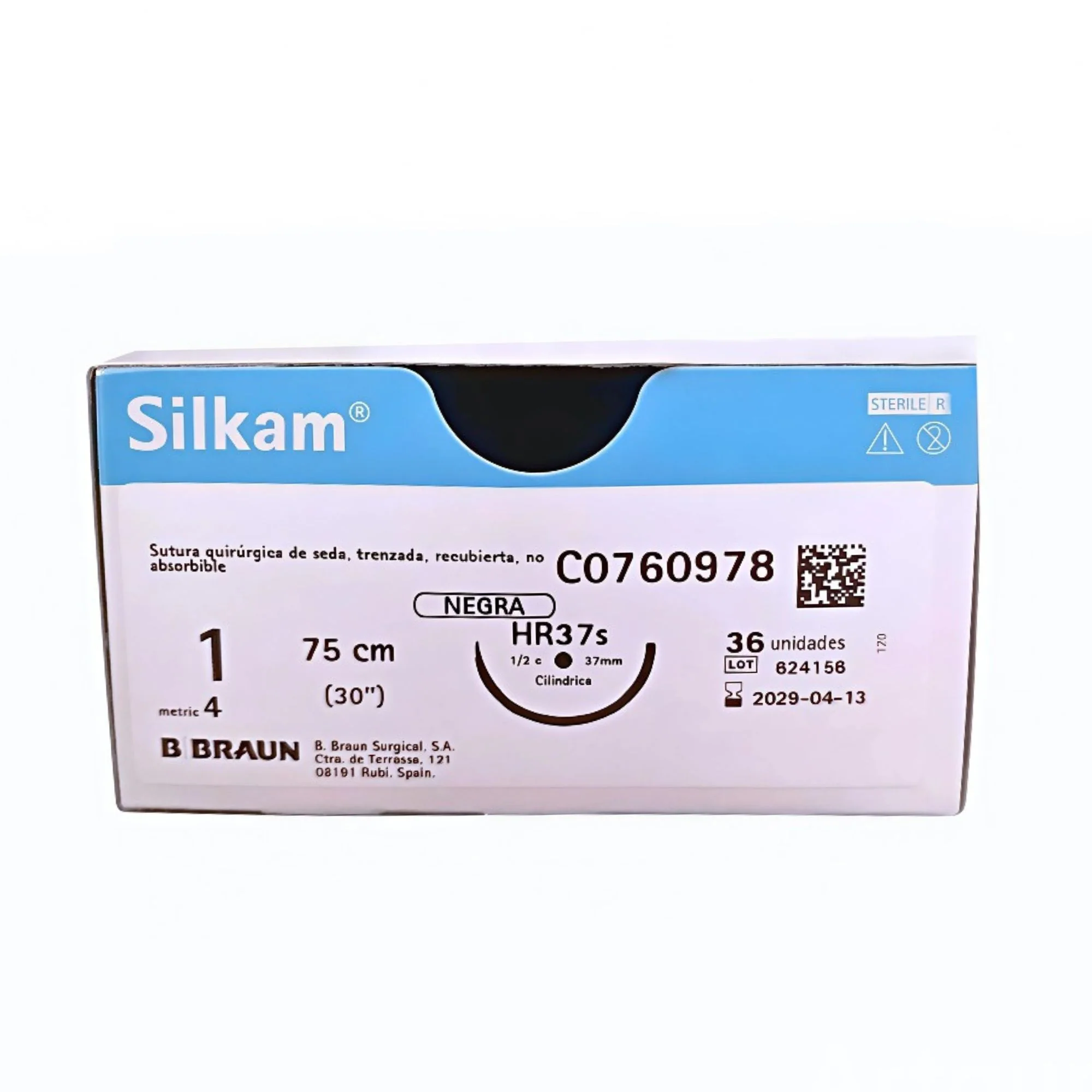 Silkam B Braun Nro. 1 Con Aguja 75Cm Seda Negra C0760978