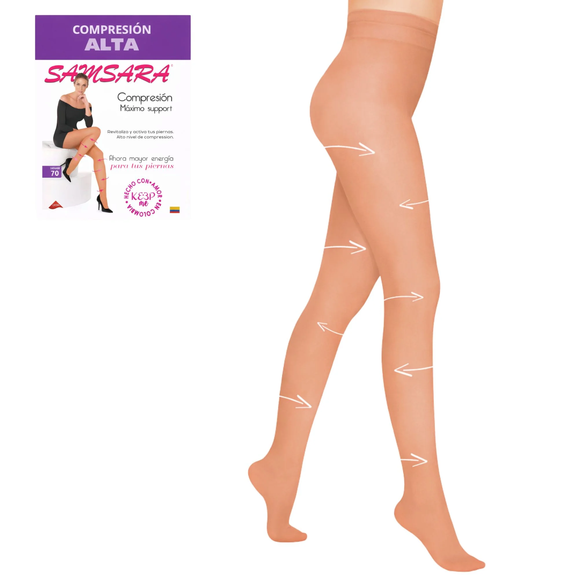 Pantimedias Samsara Compression Alta Durazno Talla L - Image 2