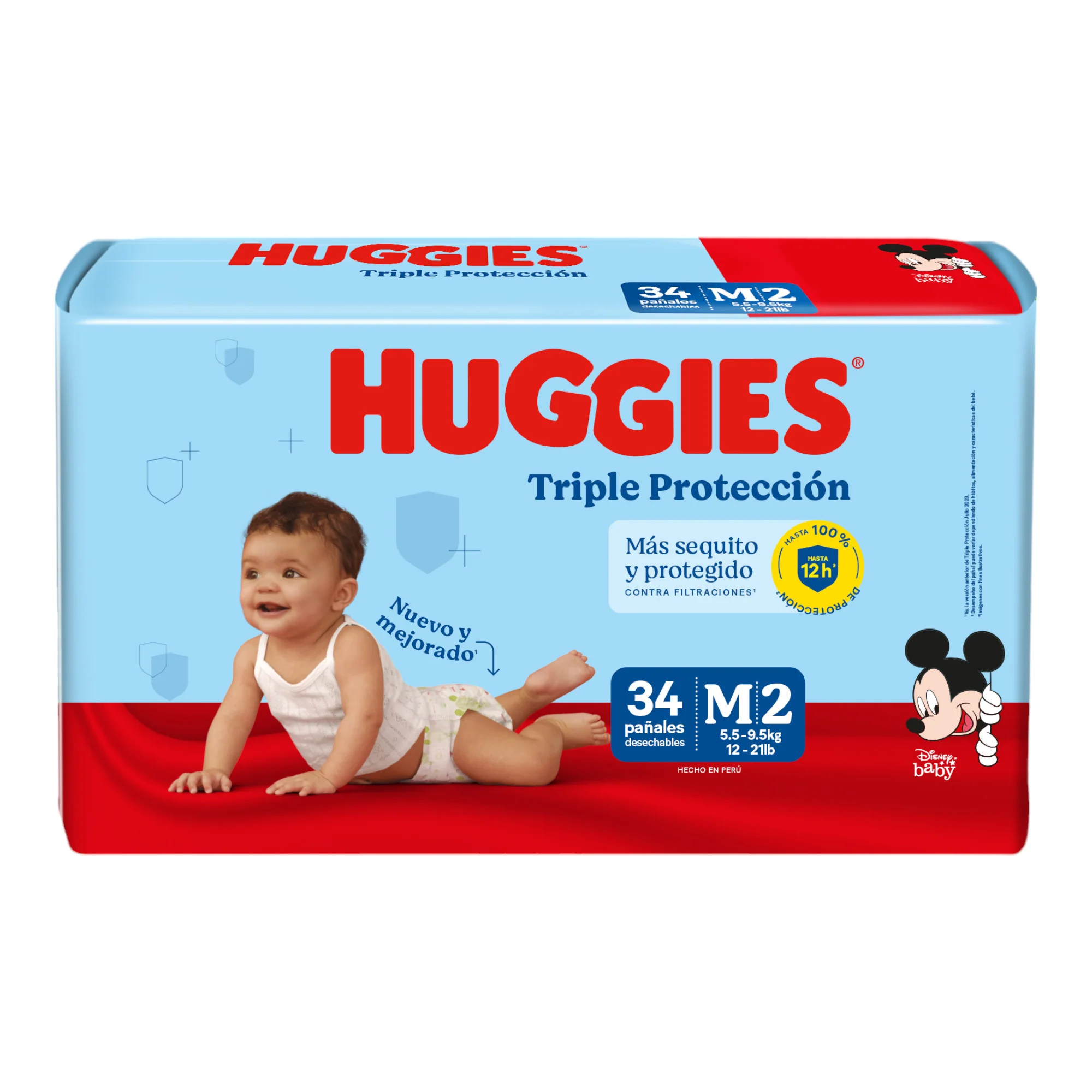 Pañales Triple Protección Huggies M X 34 Unidades