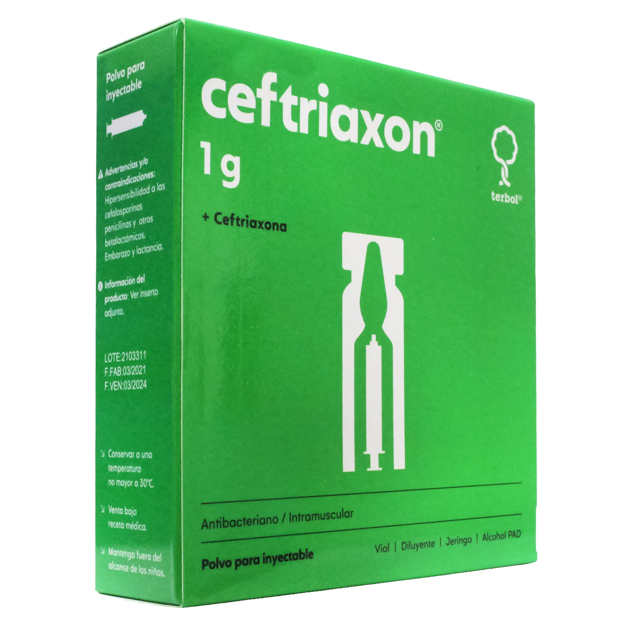 Ceftriaxon 1G Ceftriaxona Diluyente+Jeringa X Ampolla - Image 2