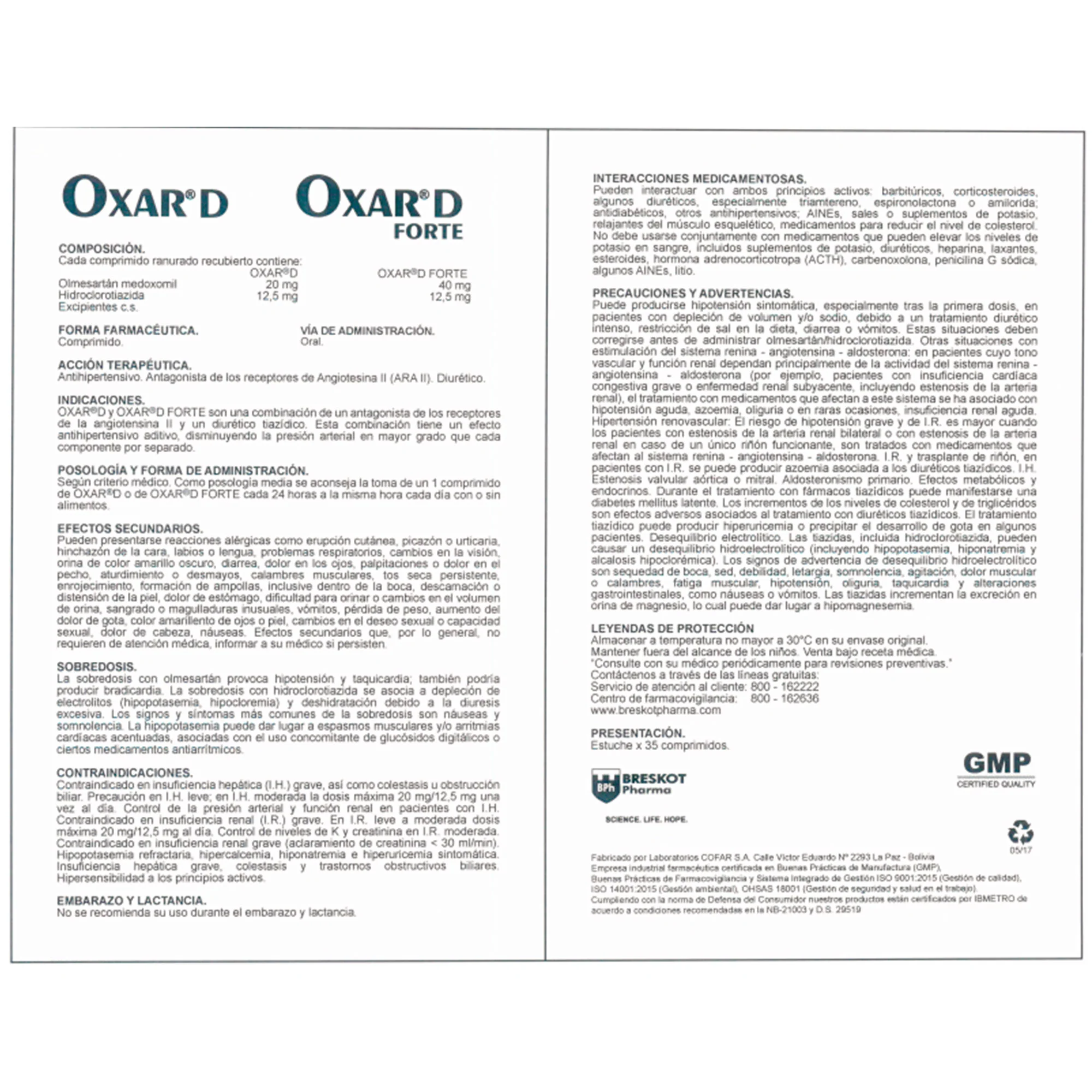 Oxar D Forte Olmesartan 40Mg / Hidroclorotiazida 12.5Mg X Comprimido - Image 2