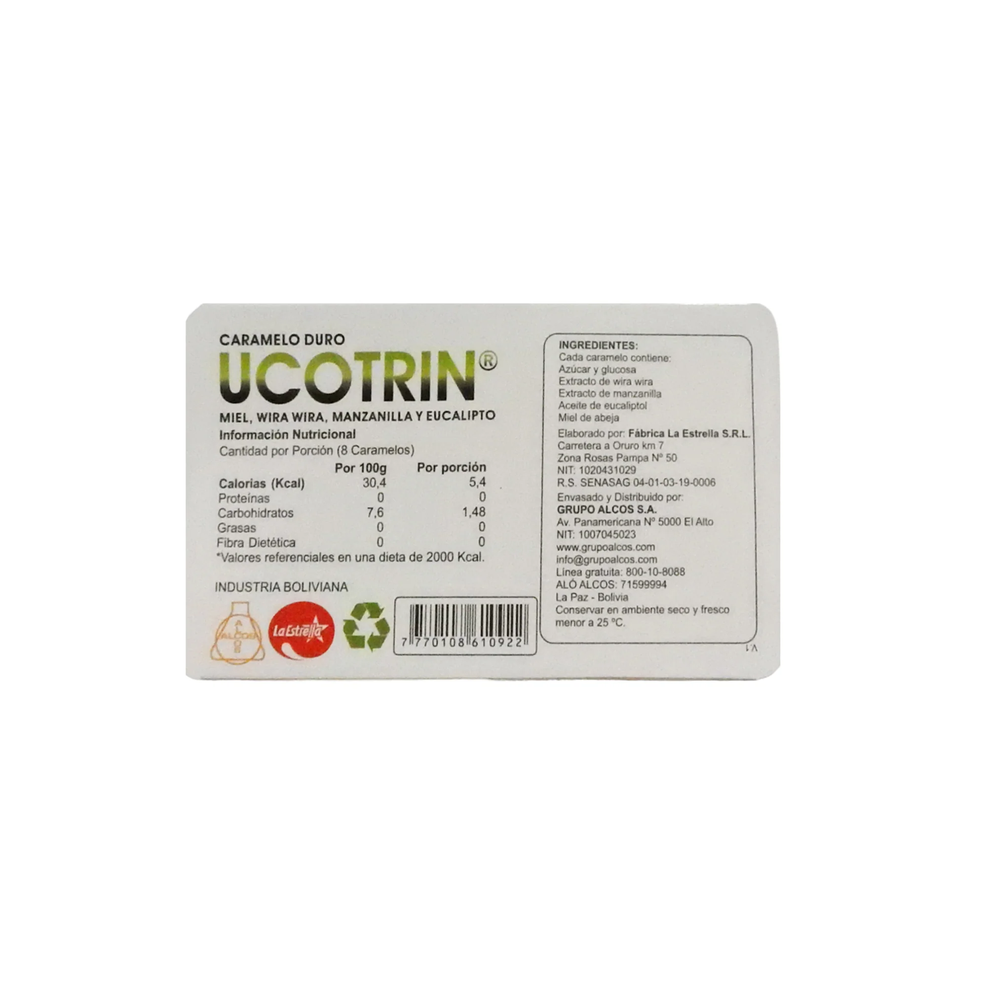 Ucotrin Pastillas Miel Wira Wira Manzanilla Eucalipto X 8 Pastillas - Image 2