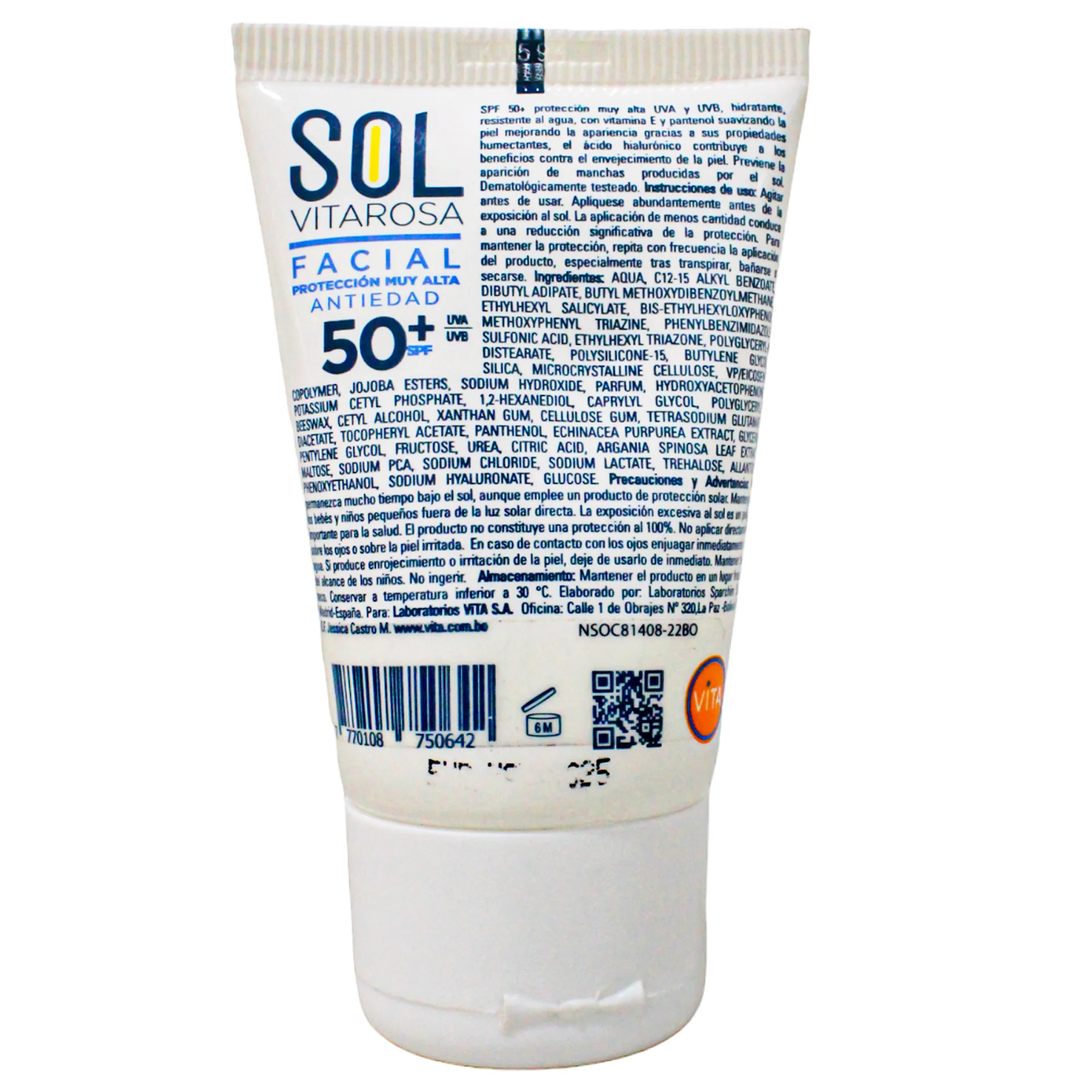 Sol Vitarosa Protector Solar Facial Spf50 Tubo X 50Ml - Image 2