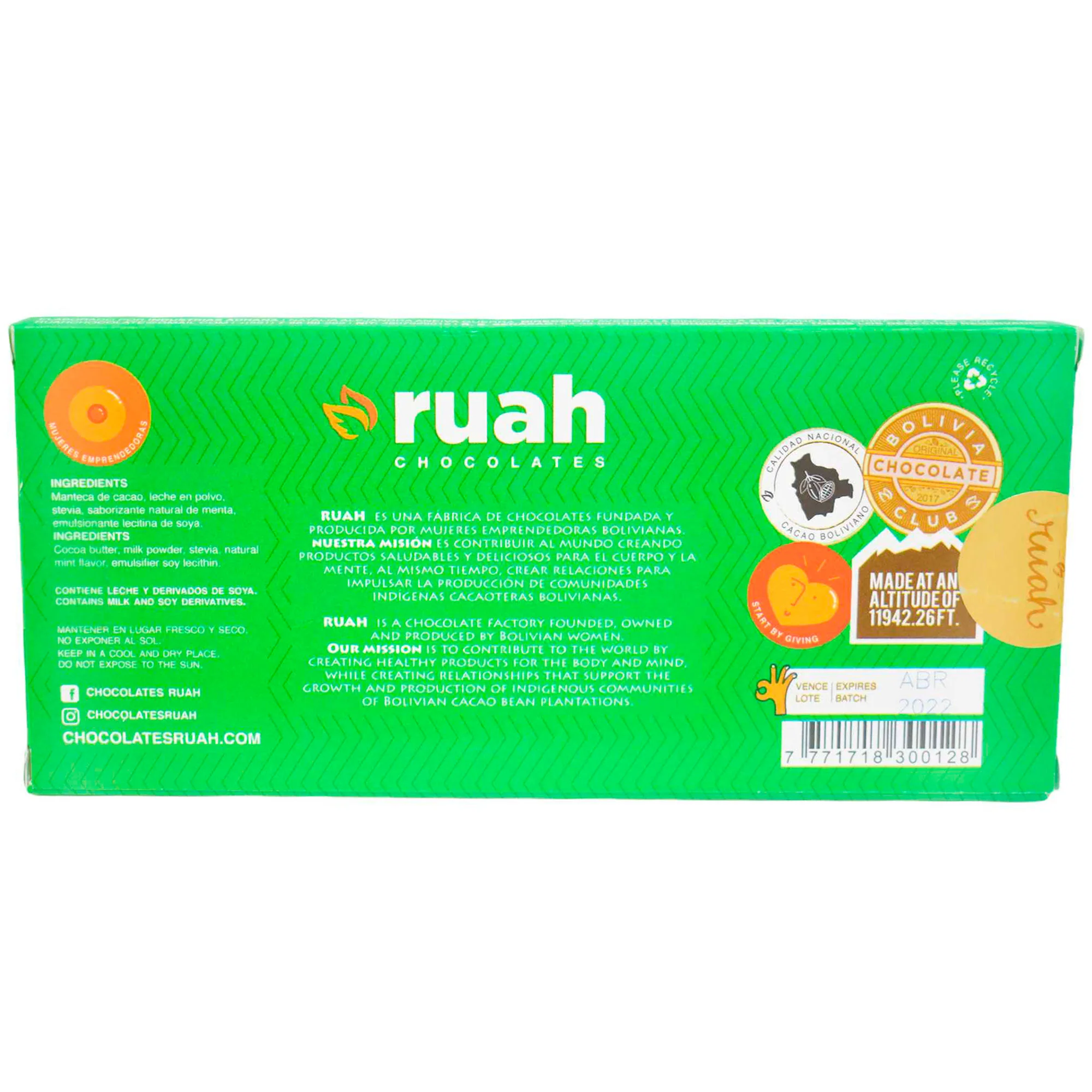 Ruah Chocolate Blanco Barra Menta Con Stevia X 58G - Image 2