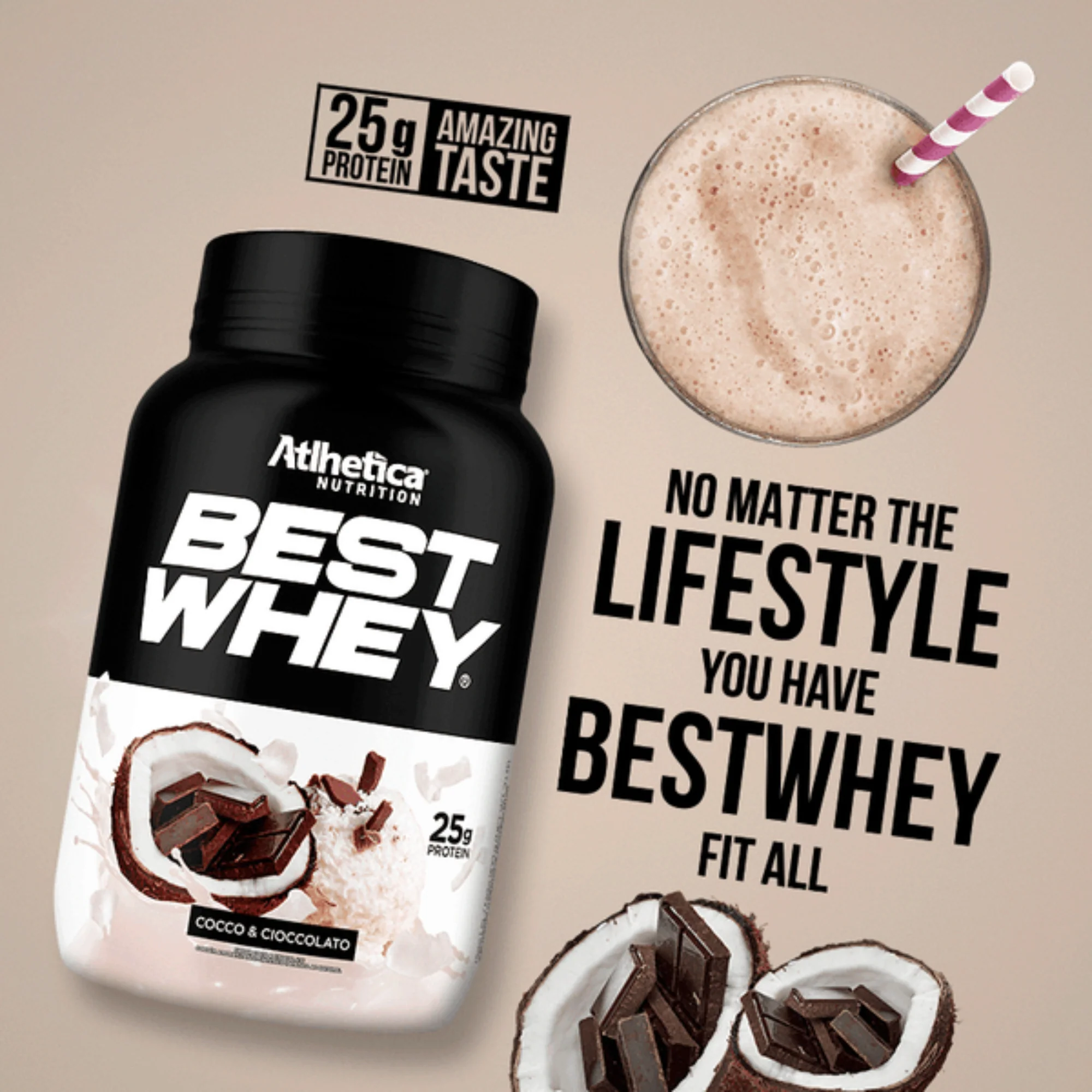 Suplemento Atlhetica Best Whey 25G Proteína Coco Y Chocolate X 900G - Image 2