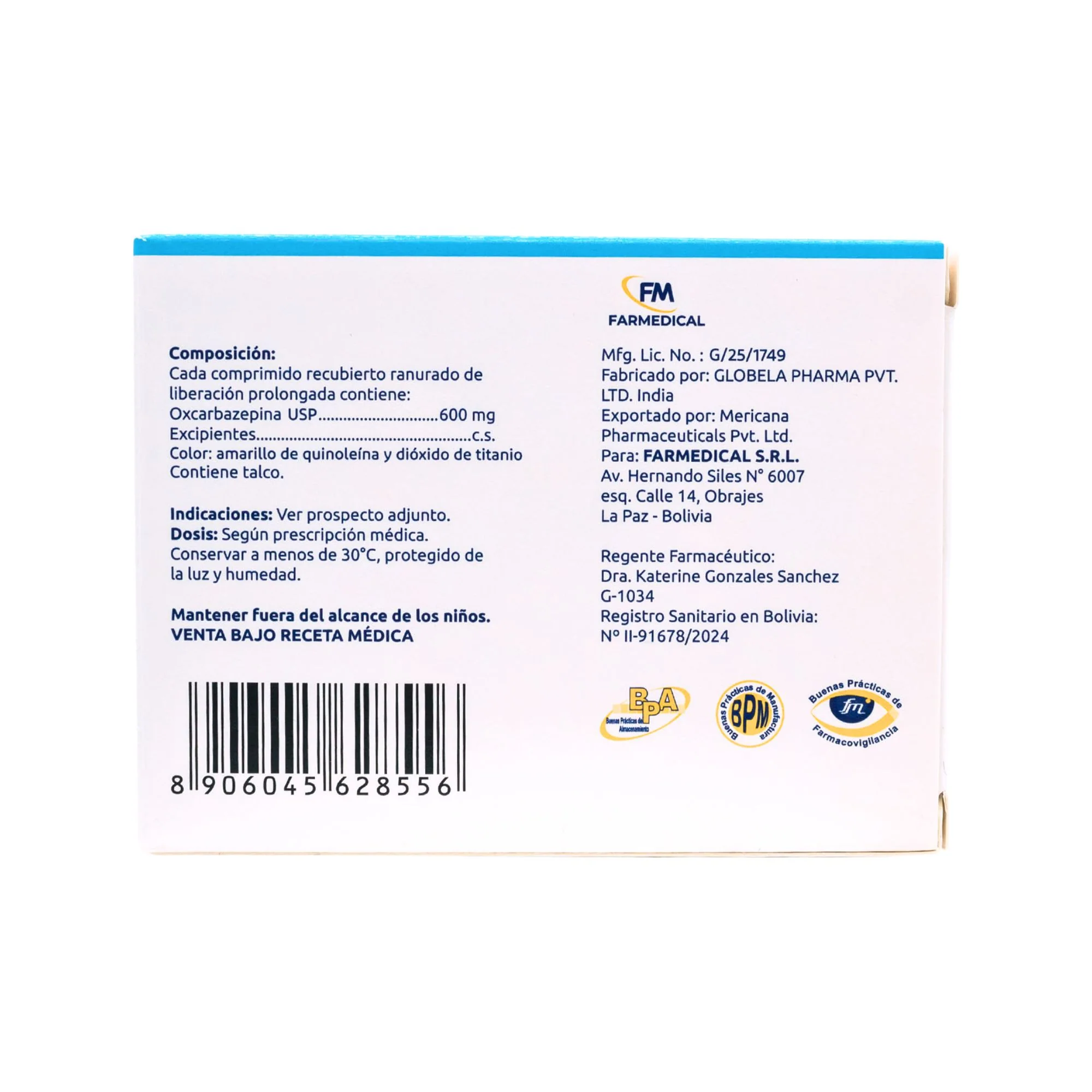 Oxicar Xr Oxcarbazepina 600Mg X Comprimido De Liberación Prolongada - Image 2